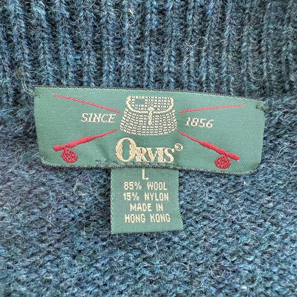 Orvis Cardigan Men's Green Wool Blend Pockets Shawl Collar Sweater - Large - Picture 8 of 10